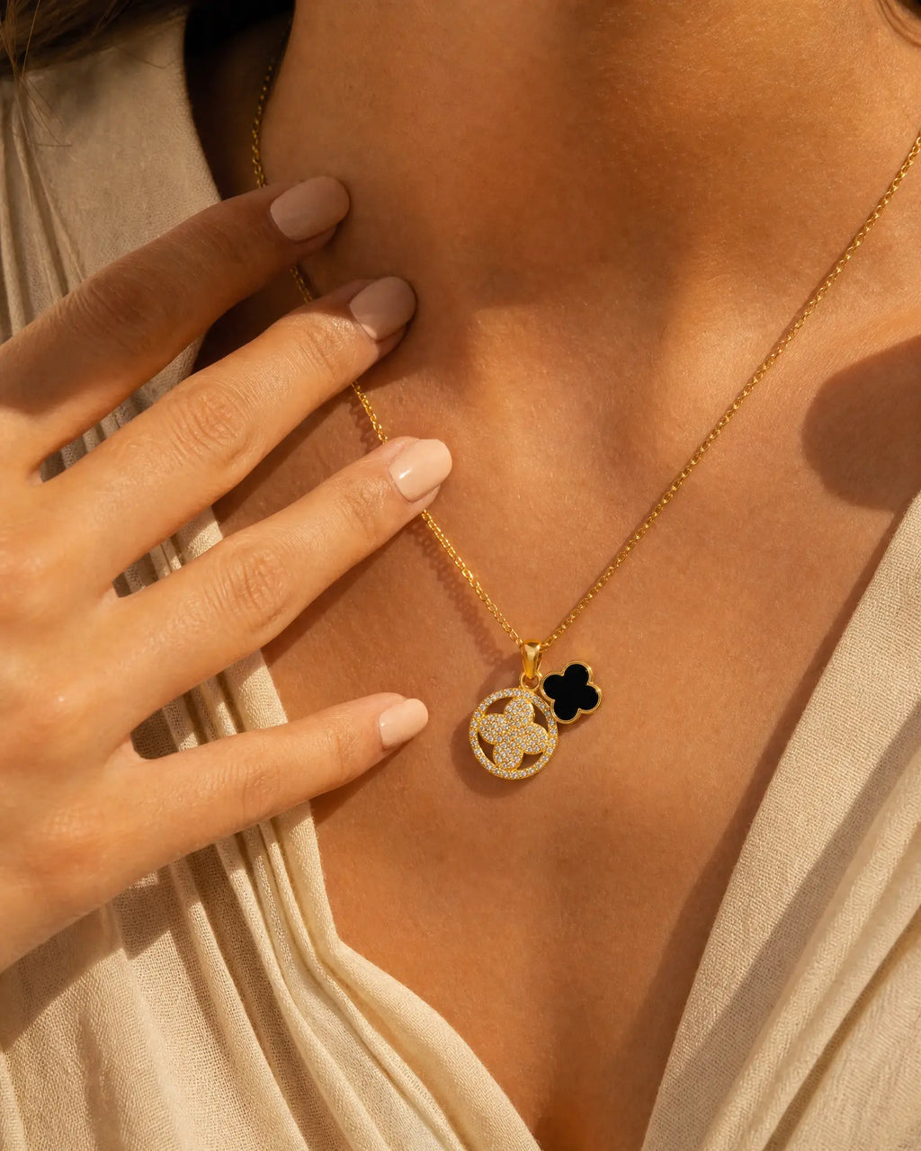 Double Clover CZ Pendant Necklace