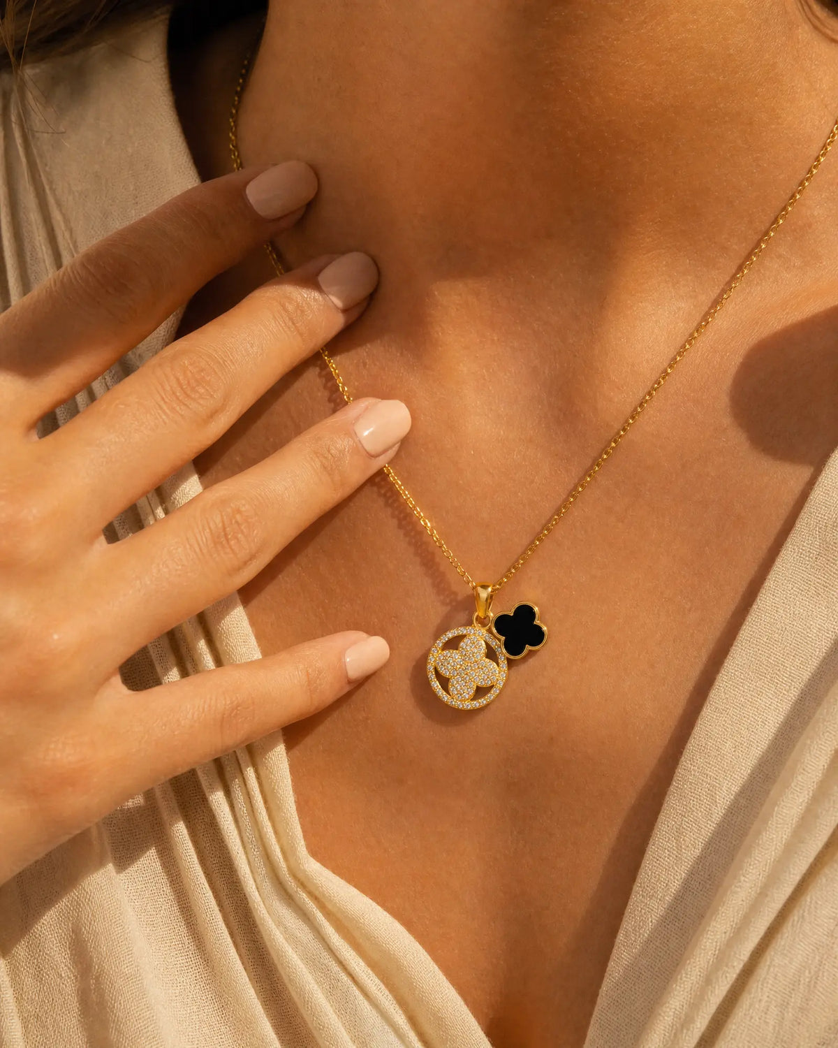 Double Clover CZ Pendant Necklace