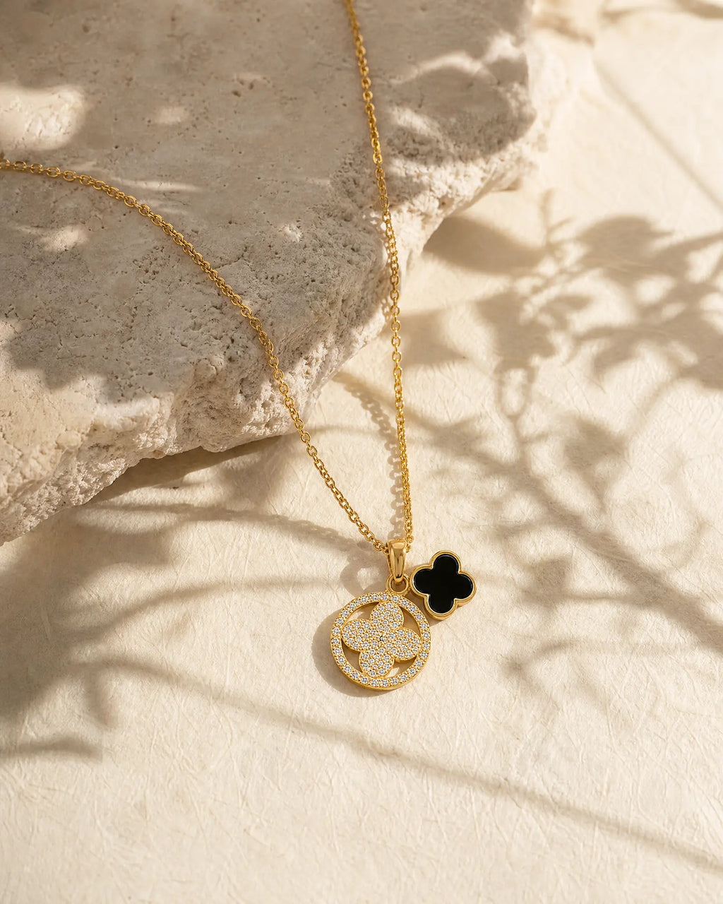 Double Clover CZ Pendant Necklace