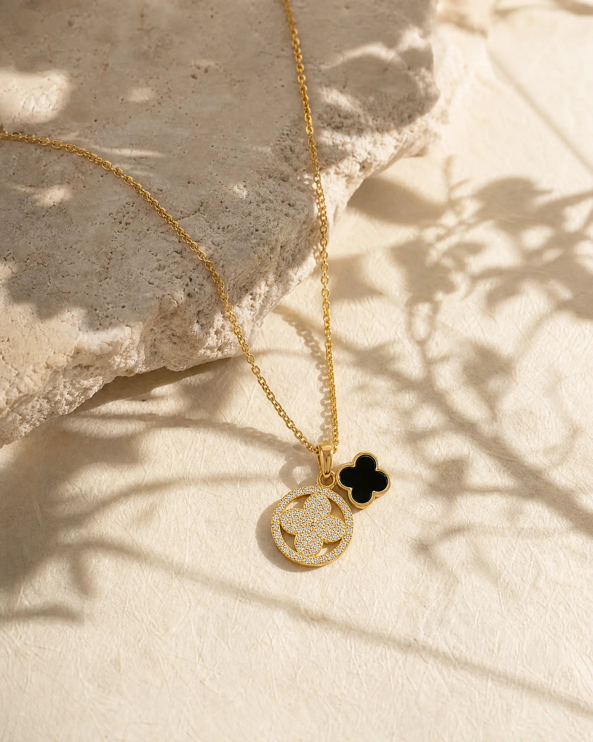 Double Clover CZ Pendant Necklace