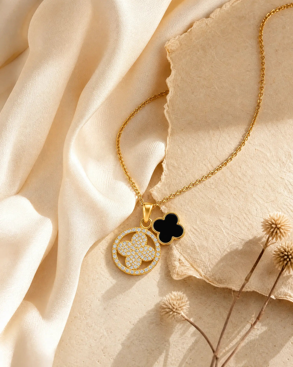 Double Clover CZ Pendant Necklace
