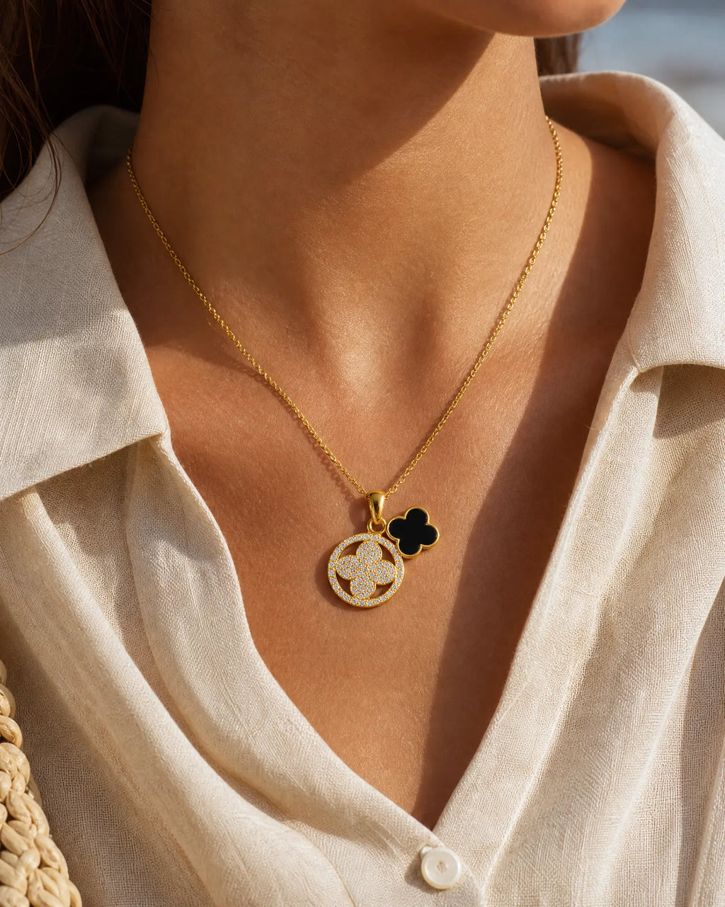 Double Clover CZ Pendant Necklace
