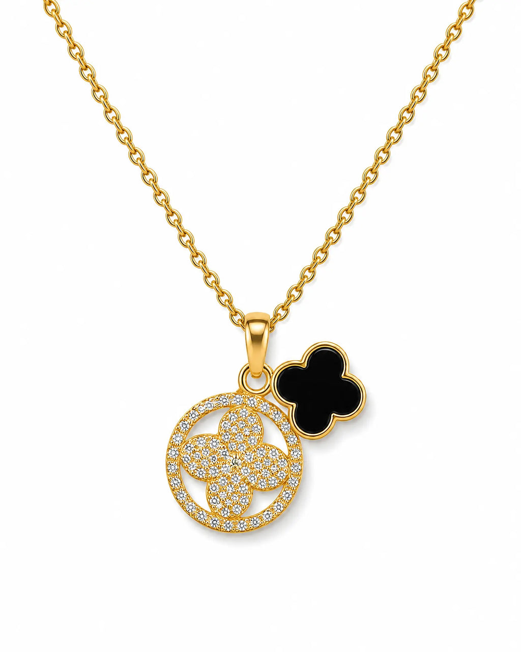 Double Clover CZ Pendant Necklace