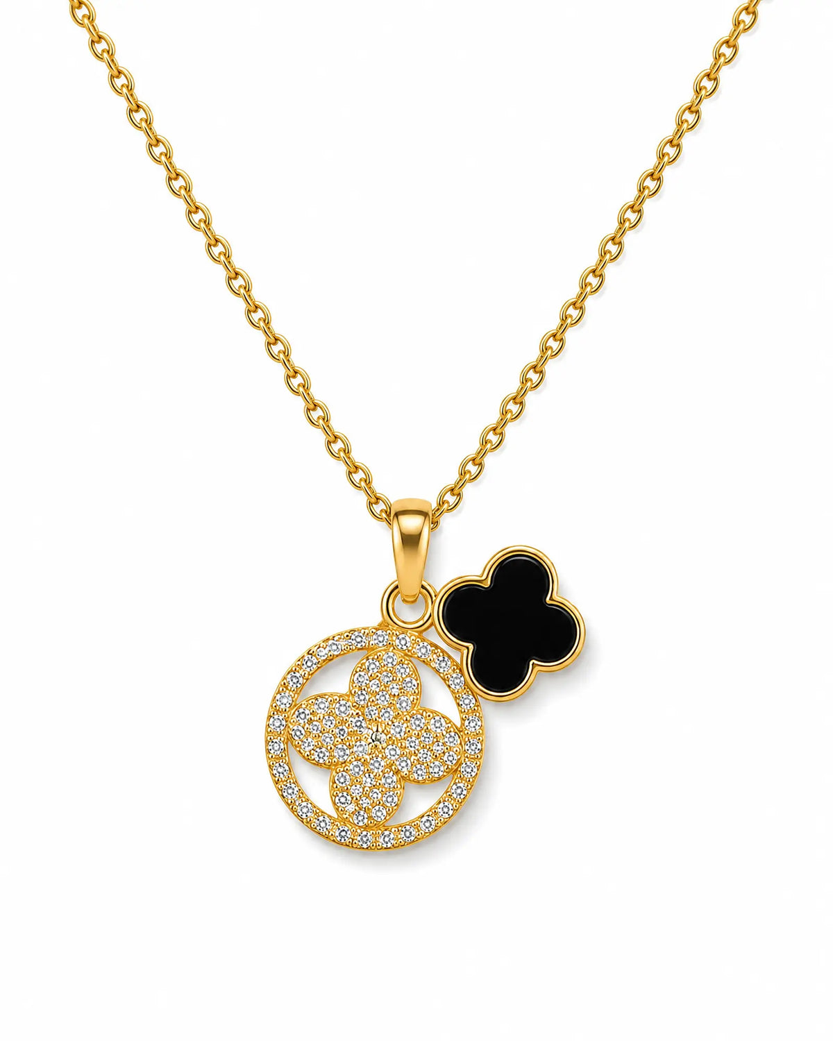 Double Clover CZ Pendant Necklace