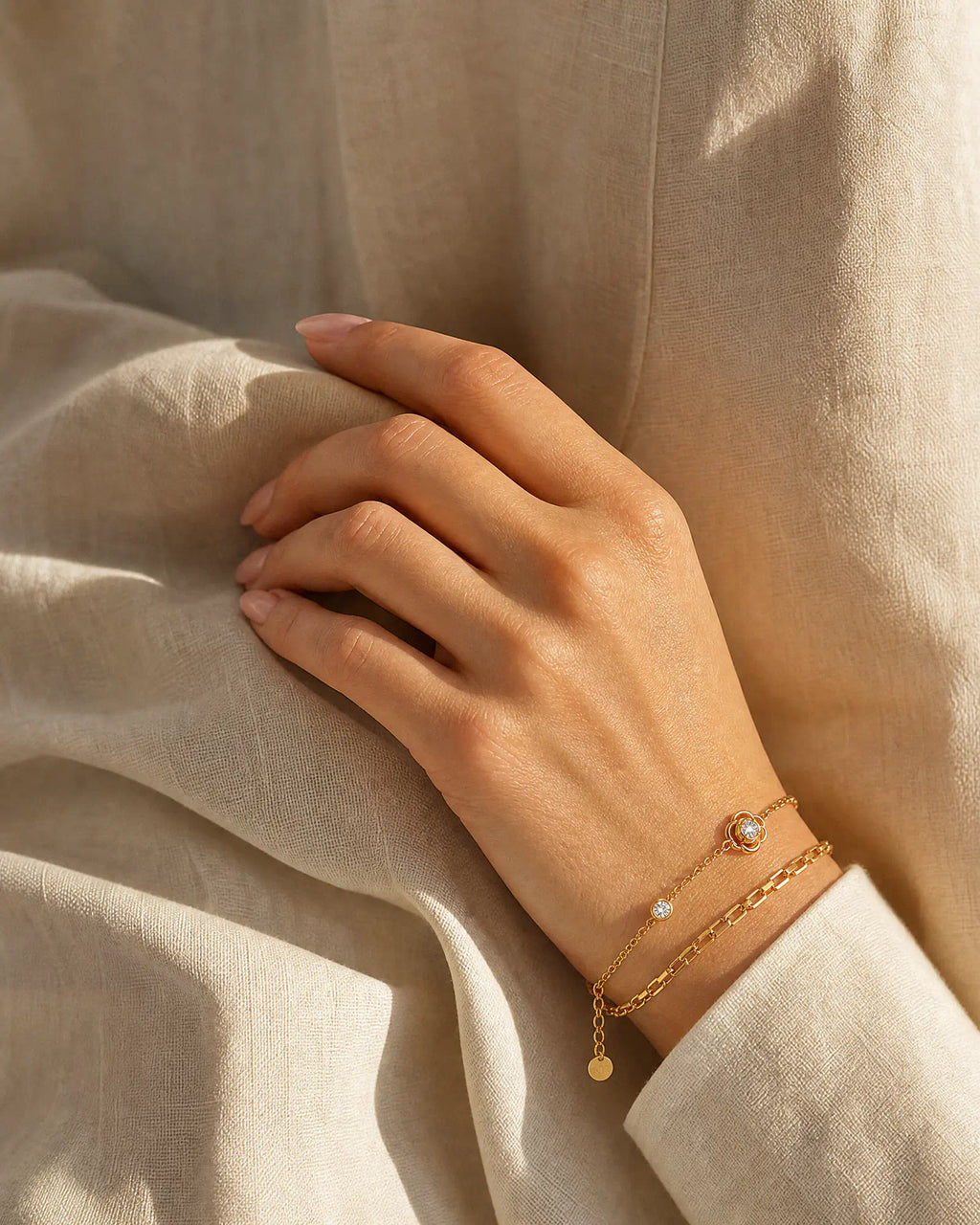 Camellia Double Chain Station Bracelet