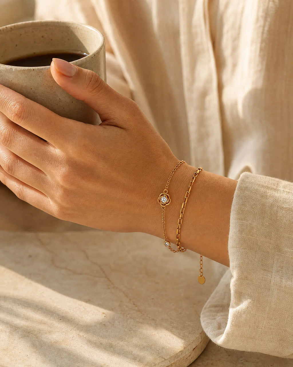 Camellia Double Chain Station Bracelet