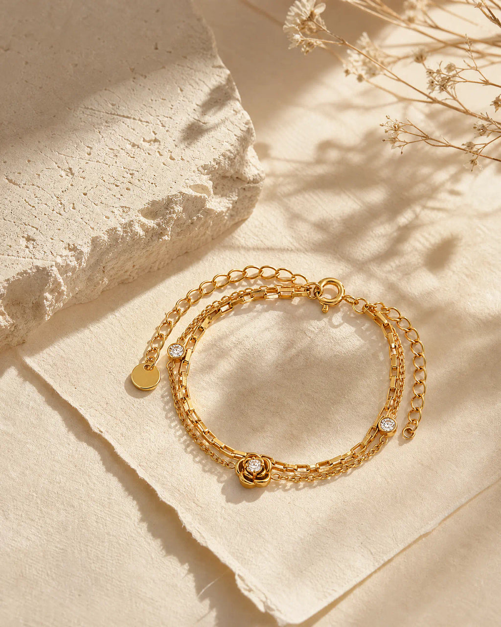 Camellia Double Chain Station Bracelet