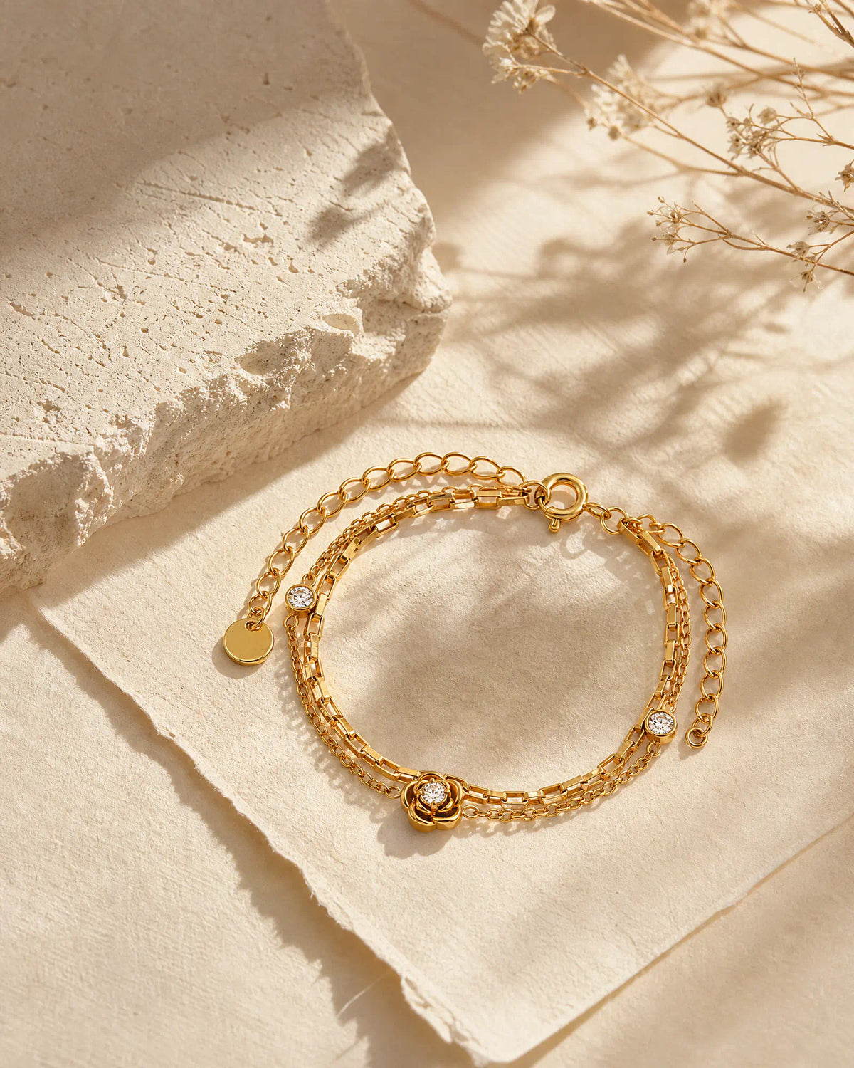 Camellia Double Chain Station Bracelet