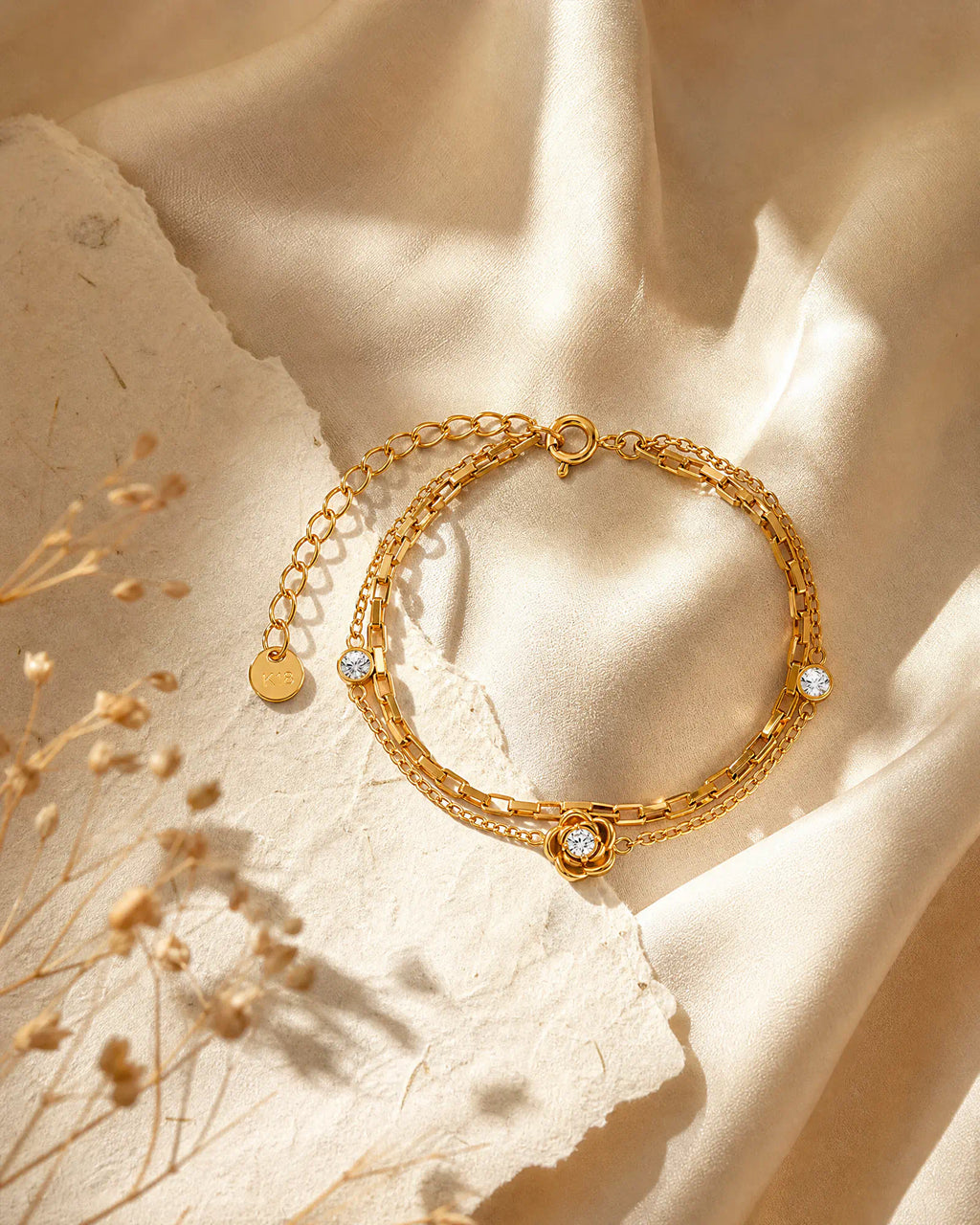 Camellia Double Chain Station Bracelet