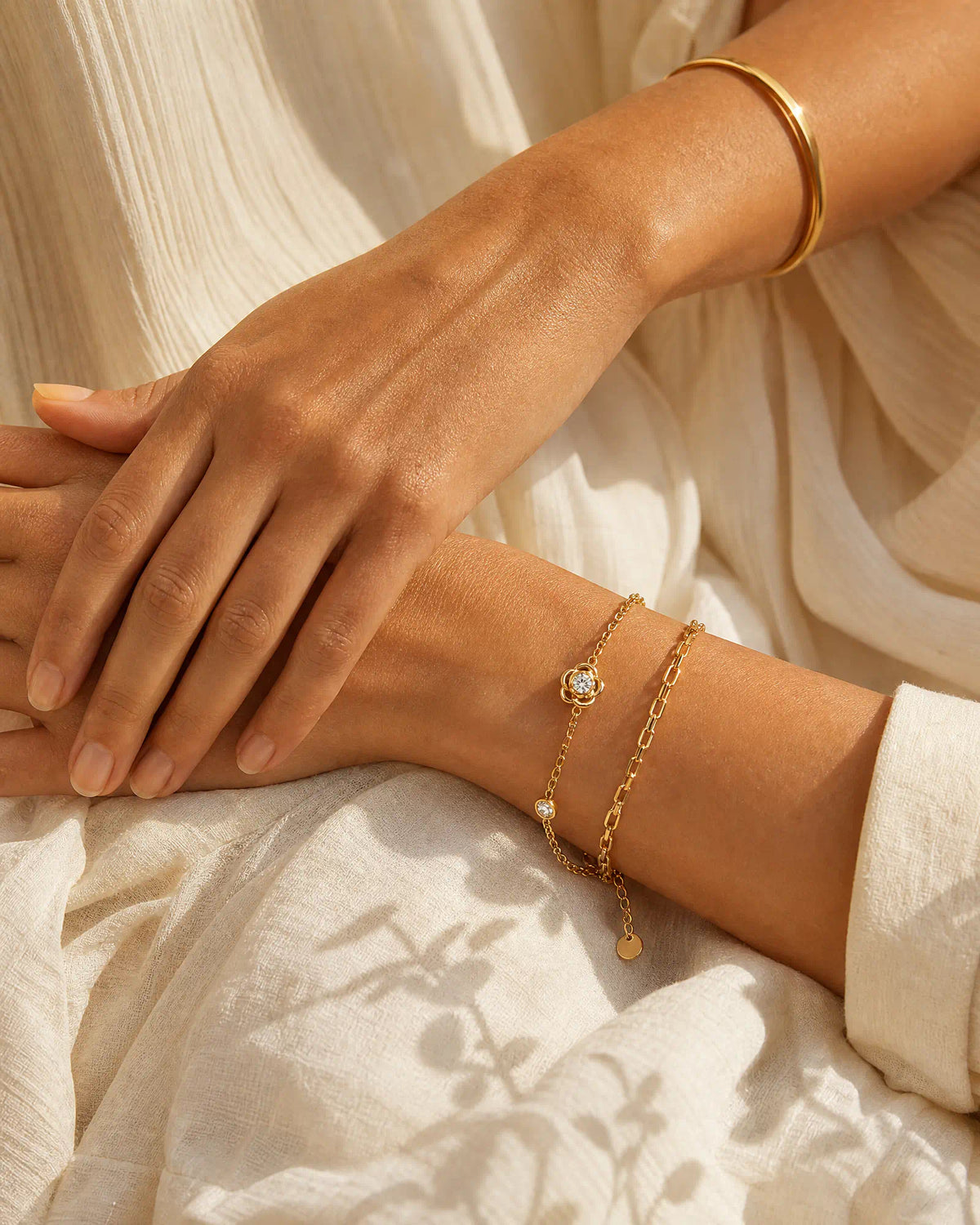 Camellia Double Chain Station Bracelet