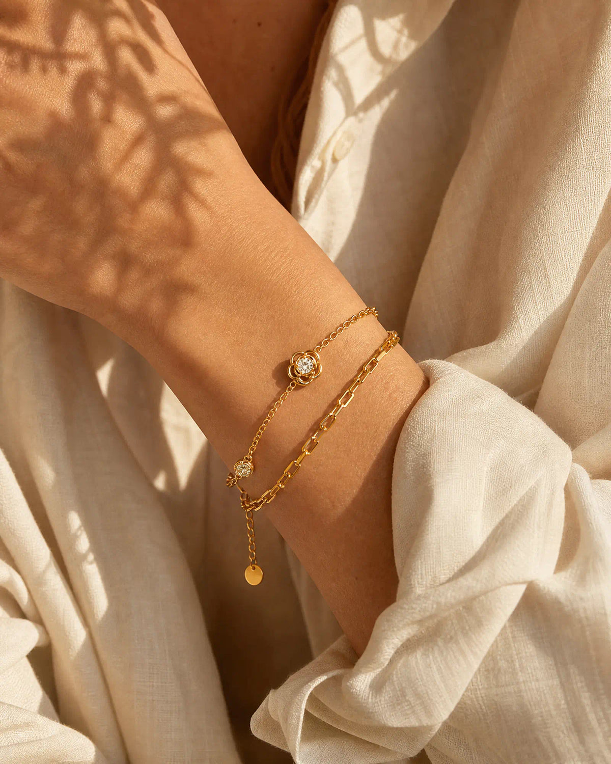 Camellia Double Chain Station Bracelet