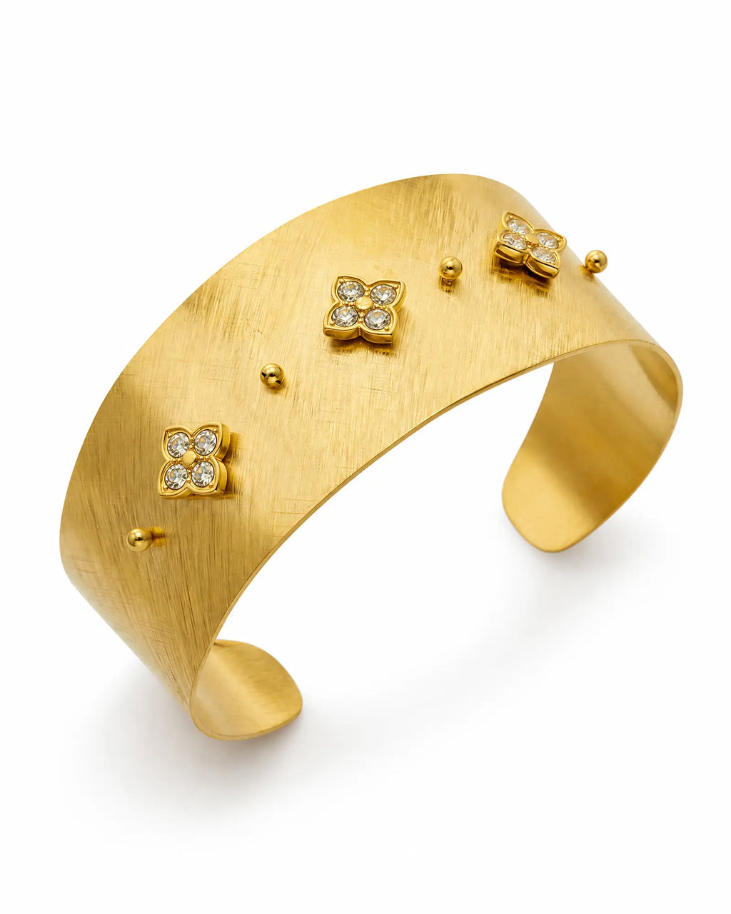 Quatrefoil Zircon Gold Open Bracelet