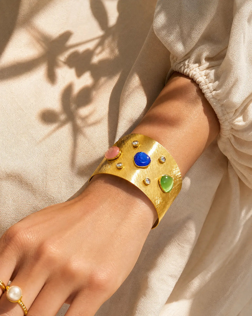 Colorful Cat's Eye Zircon Gold Brushed Bracelet