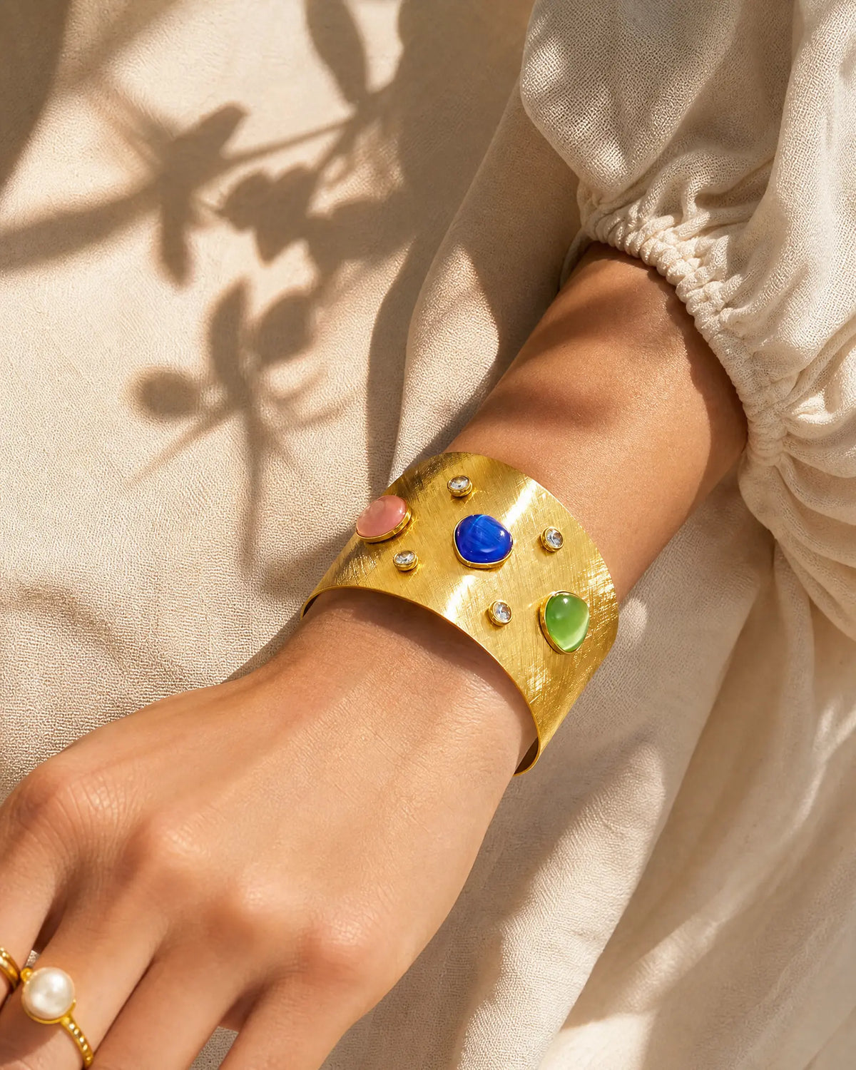 Colorful Cat's Eye Zircon Gold Brushed Bracelet