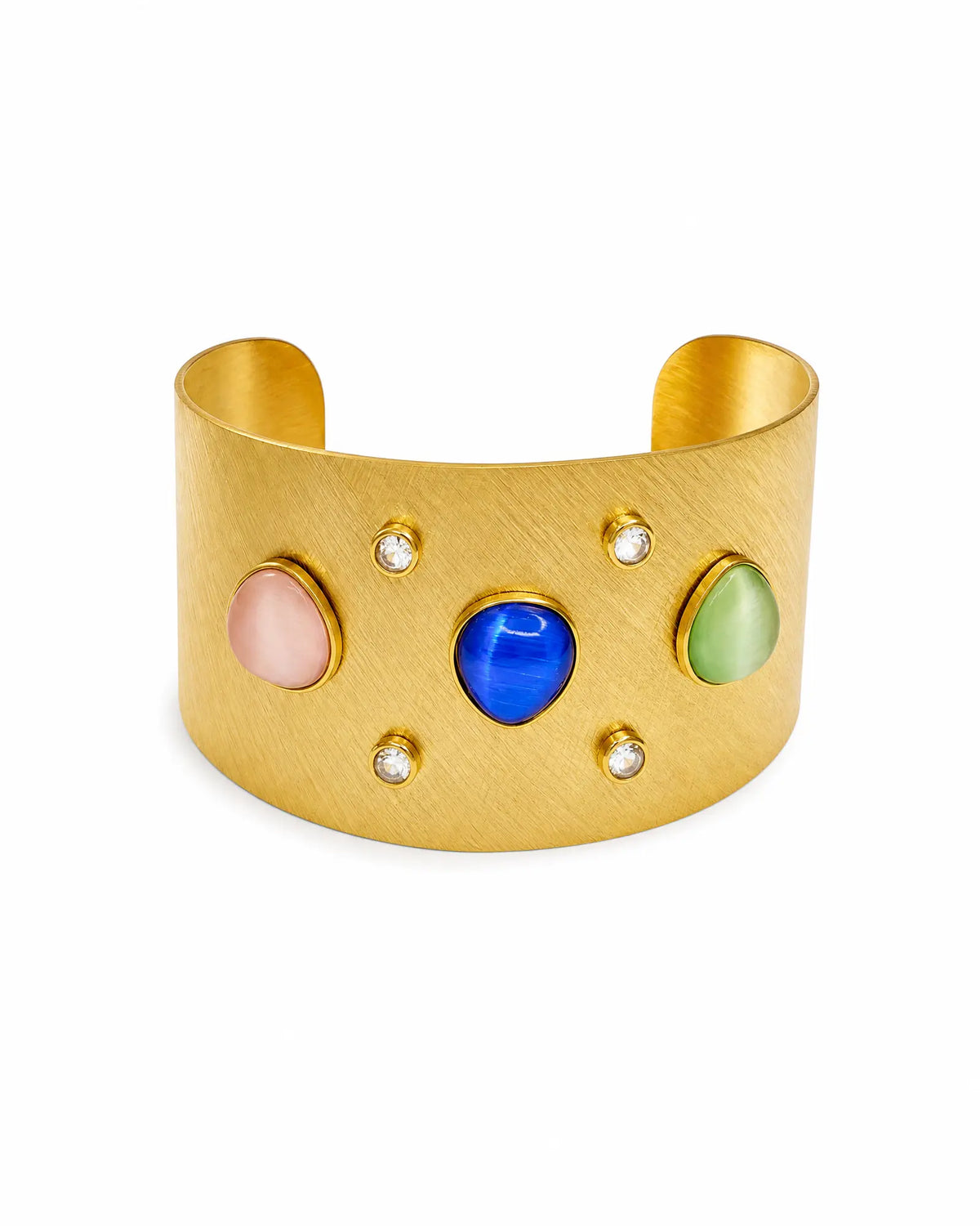Colorful Cat's Eye Zircon Gold Brushed Bracelet
