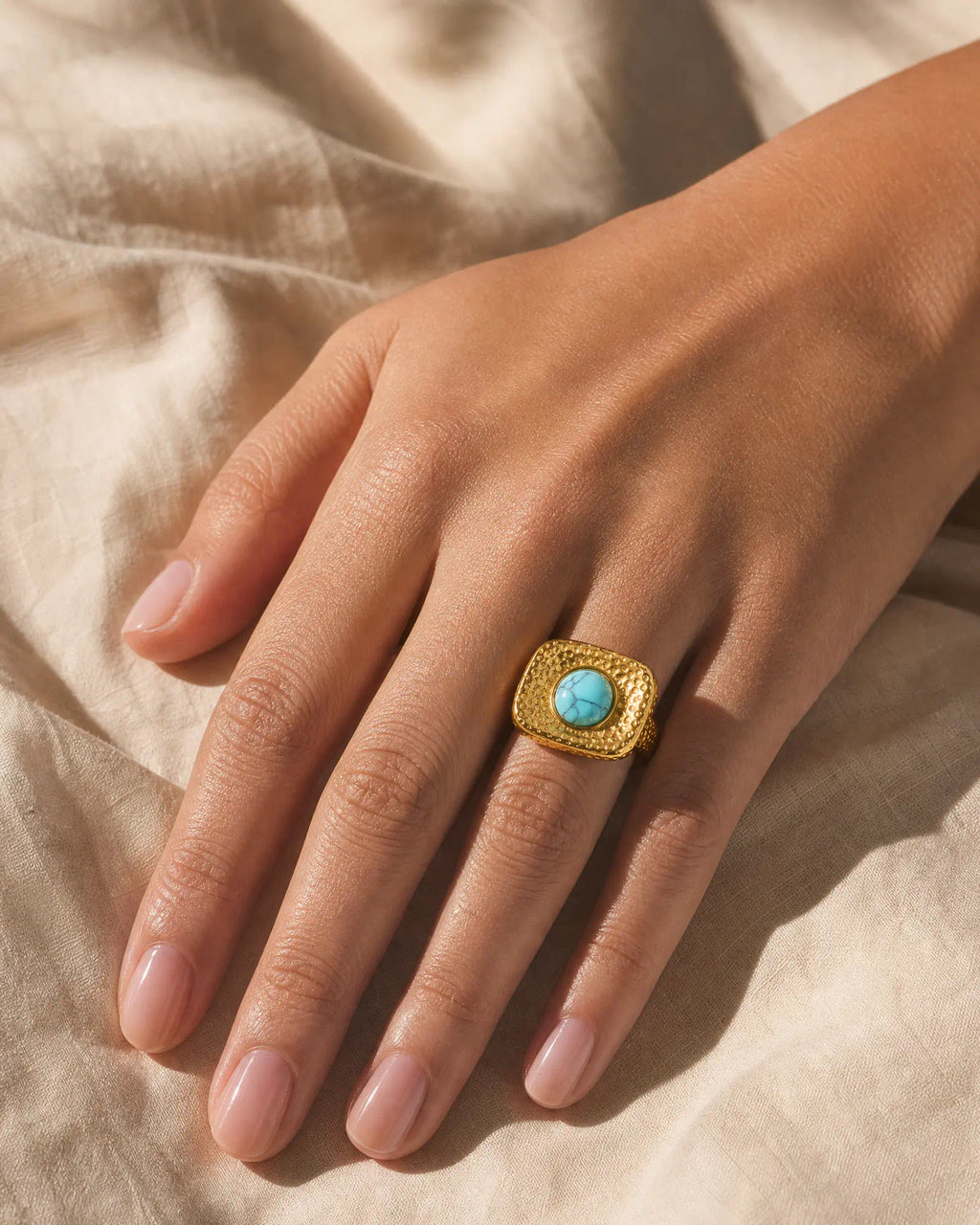 Hammered Signet Wide Open Ring