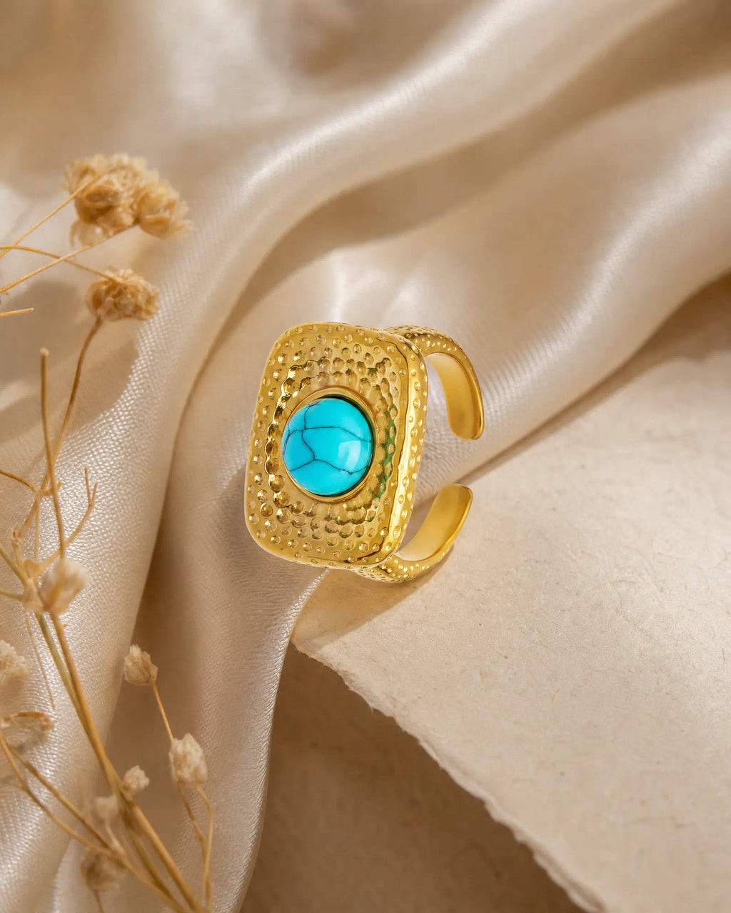 Hammered Signet Wide Open Ring