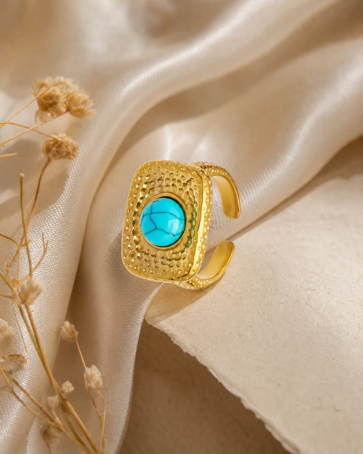 Hammered Signet Wide Open Ring