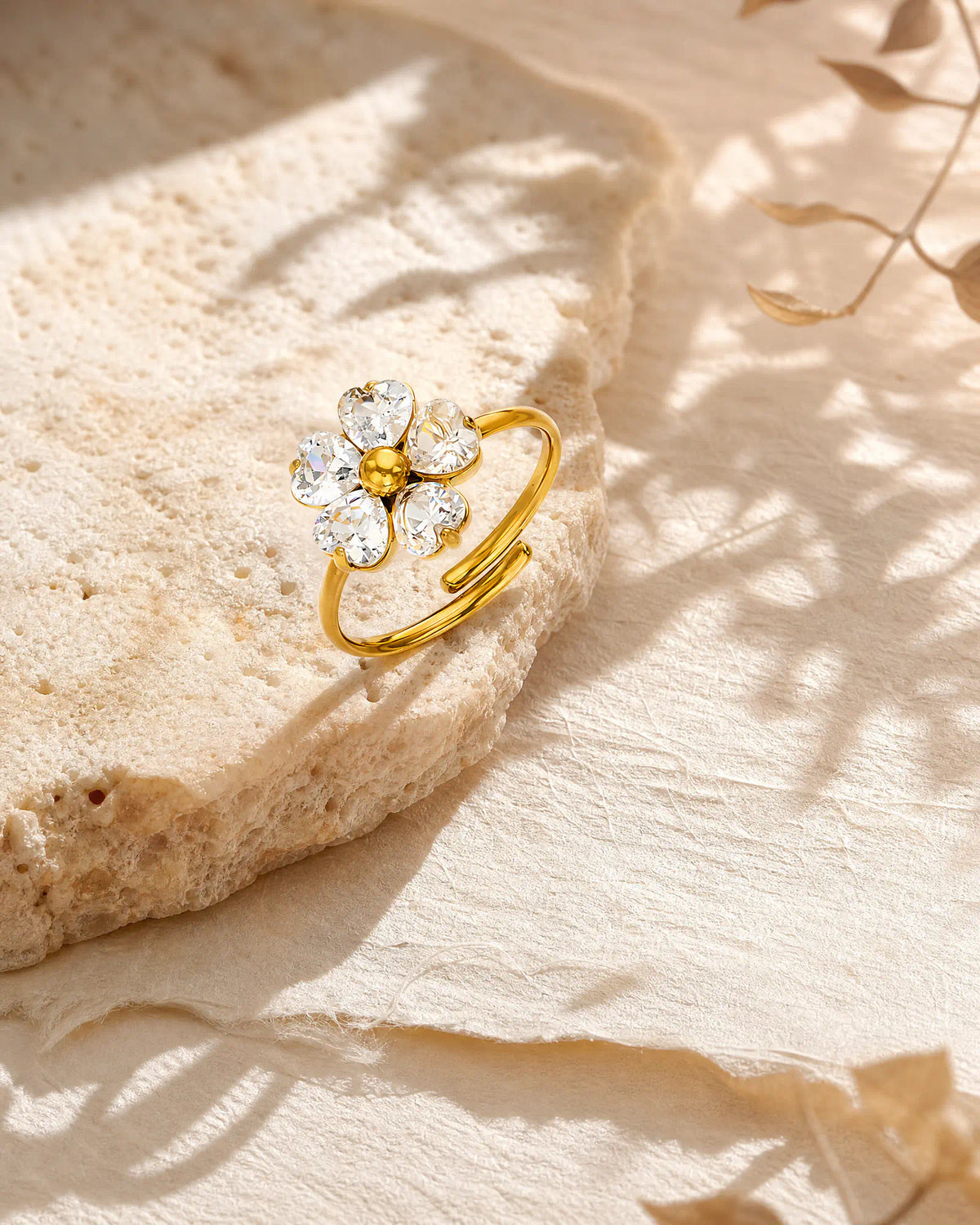 Heart Petal Flower Open Ring