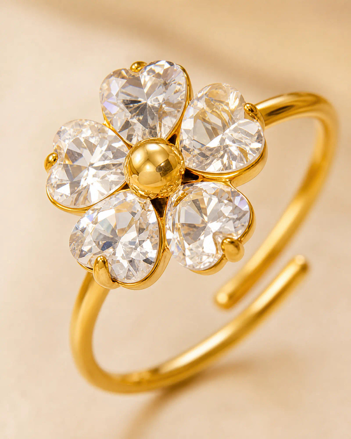 Heart Petal Flower Open Ring