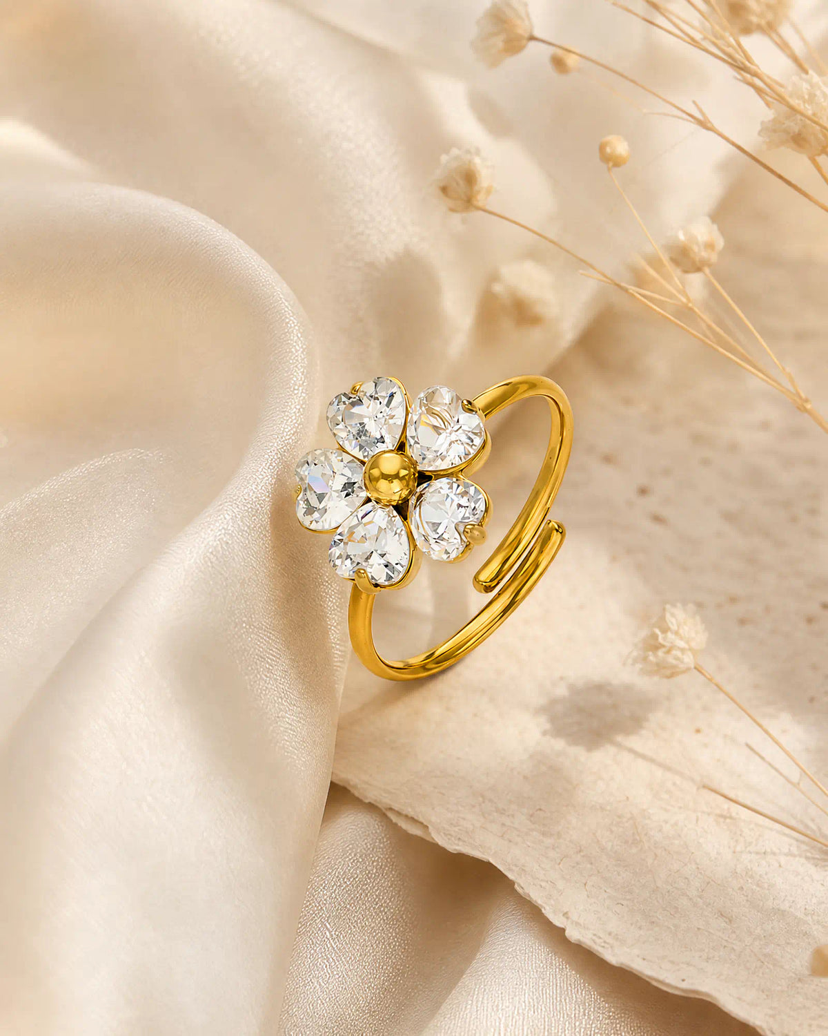 Heart Petal Flower Open Ring