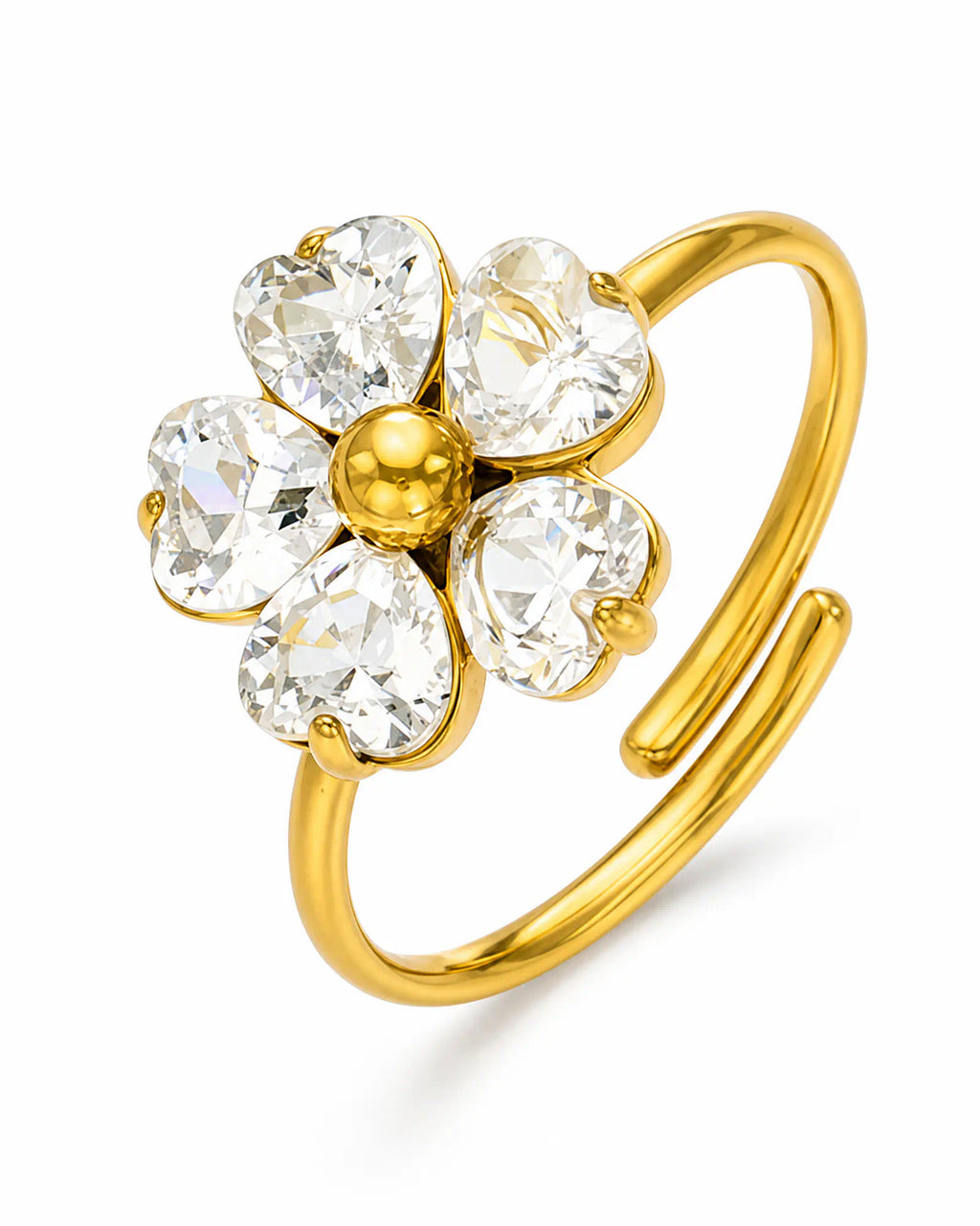 Heart Petal Flower Open Ring