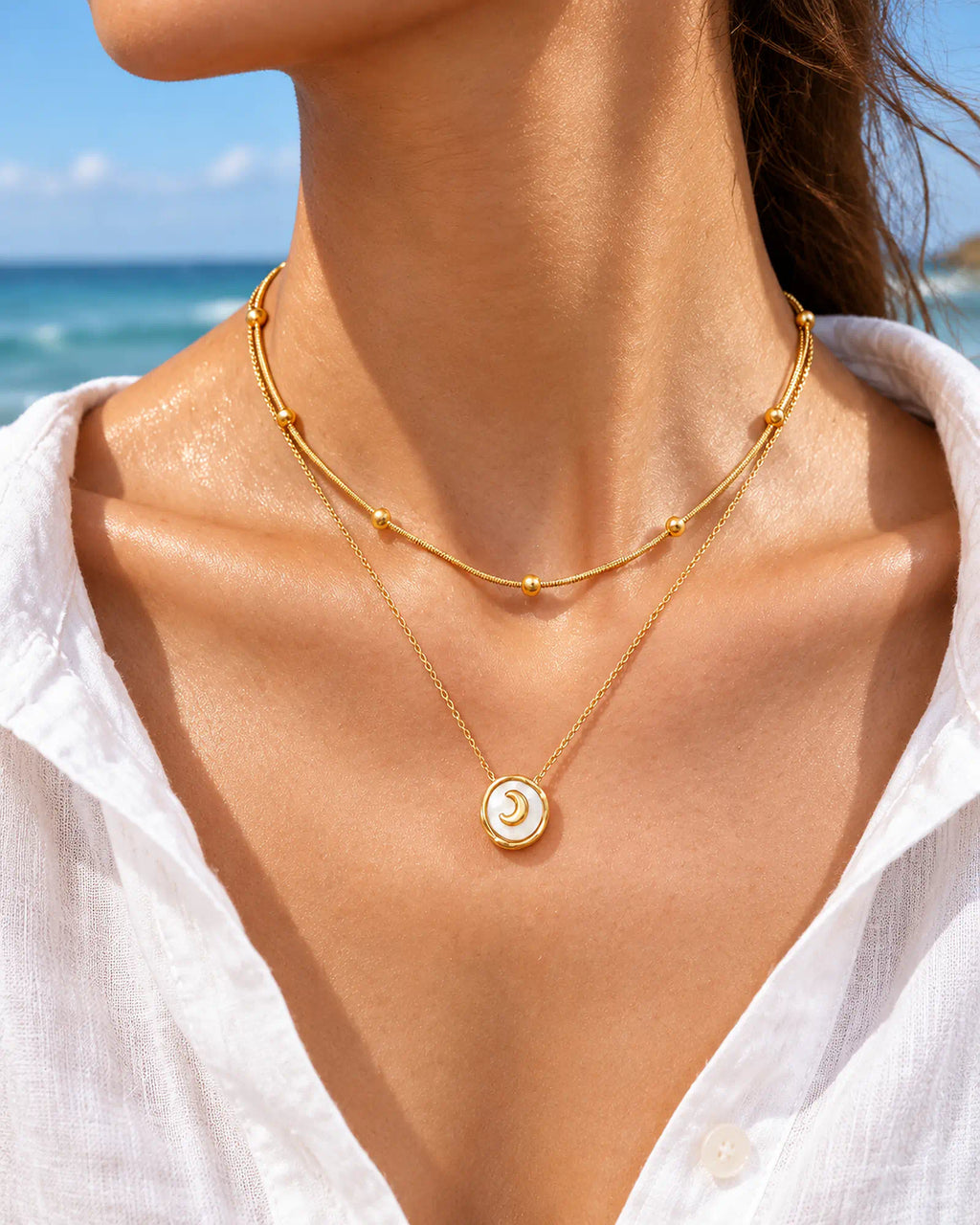 Layered Moon Medallion Necklace