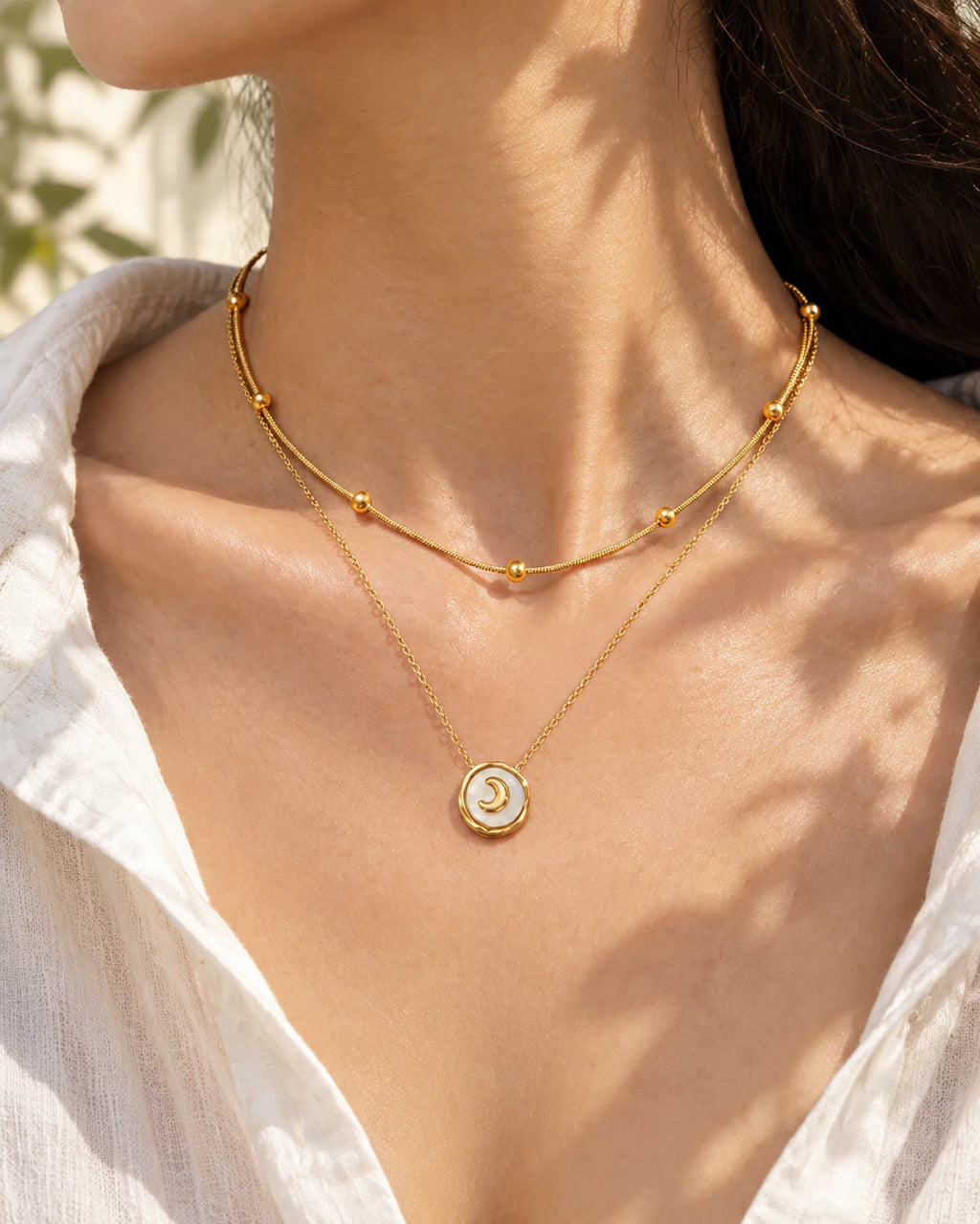 Layered Moon Medallion Necklace