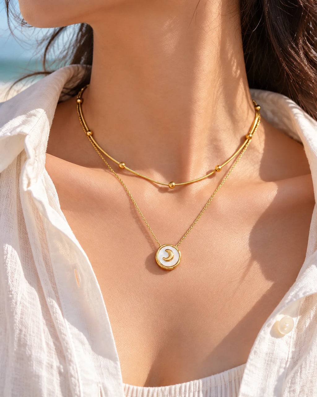 Layered Moon Medallion Necklace