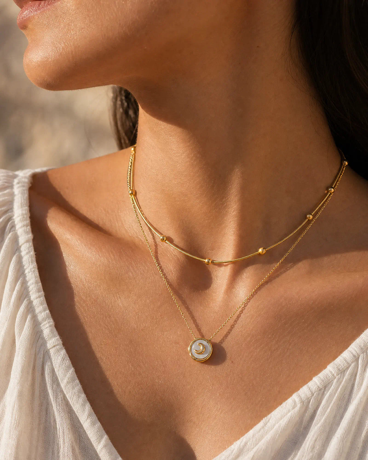 Layered Moon Medallion Necklace
