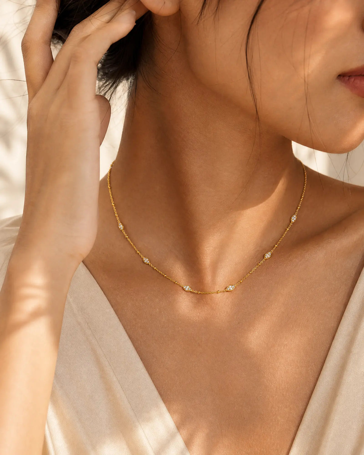 Sunlit Beaded Marquise Station Choker