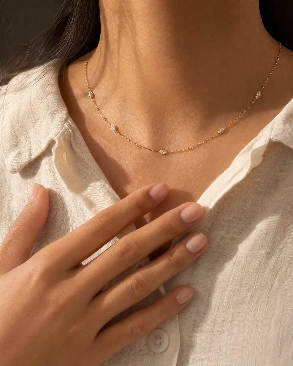 Sunlit Beaded Marquise Station Choker