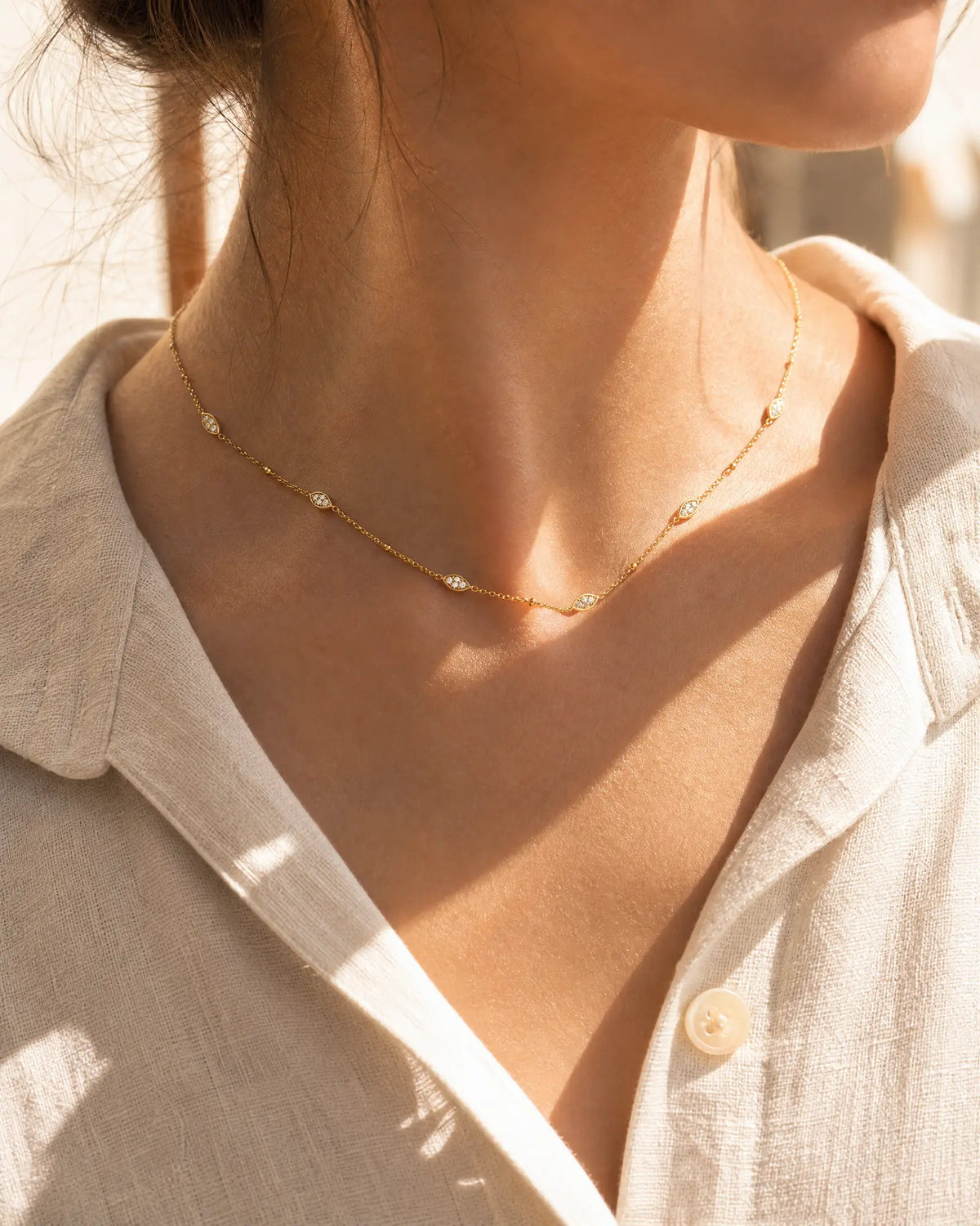 Sunlit Beaded Marquise Station Choker