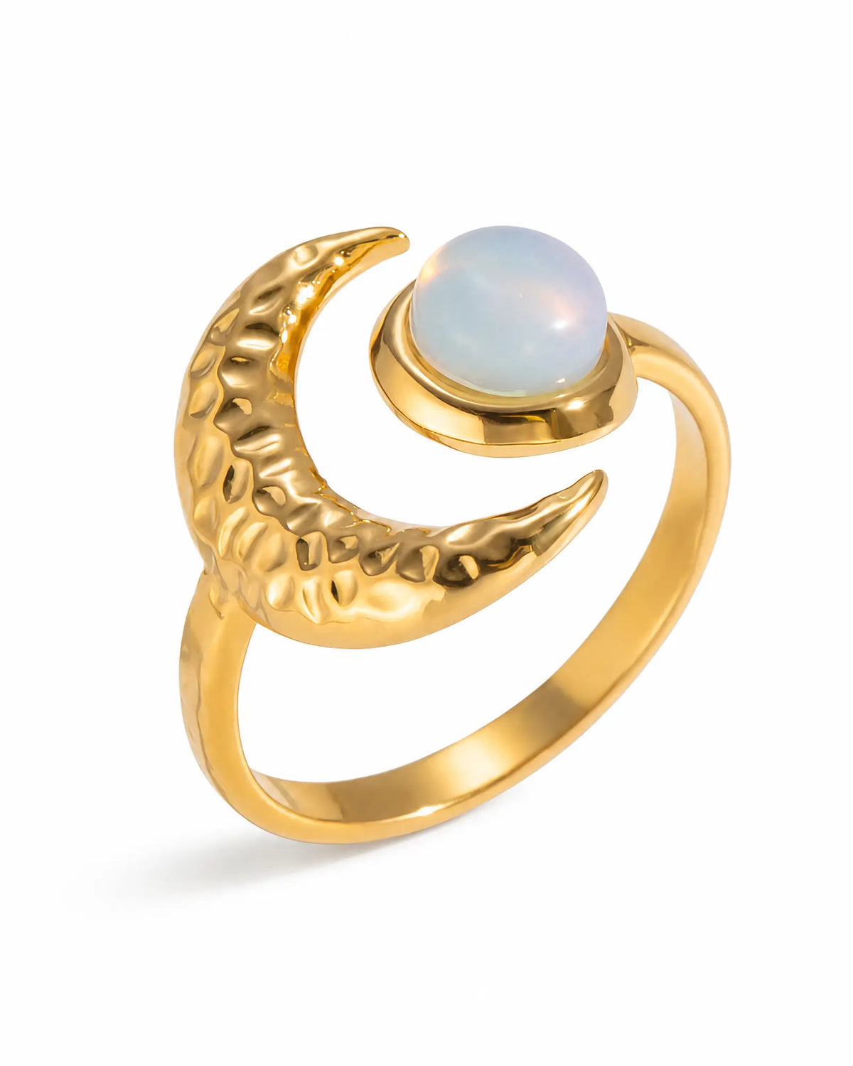 Hammered Lunar Bypass Ring | Pearl