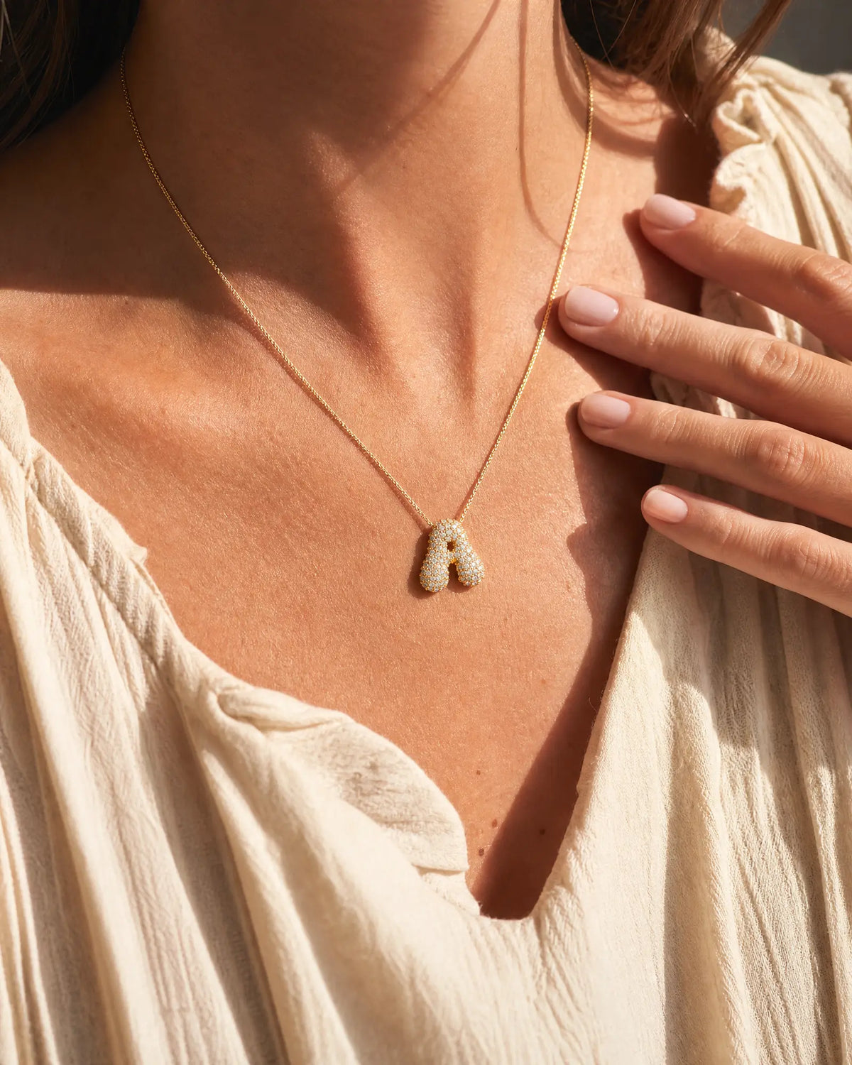 Pavé Bubble Letter Pendant Necklace
