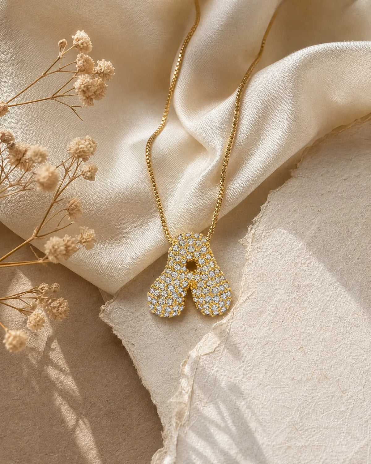 Pavé Bubble Letter Pendant Necklace