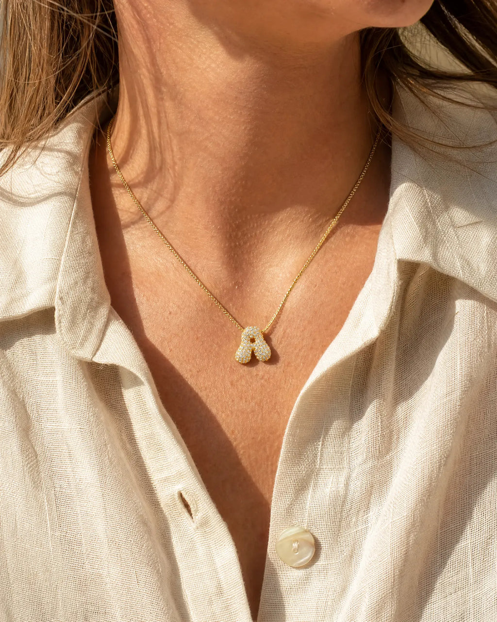 Pavé Bubble Letter Pendant Necklace