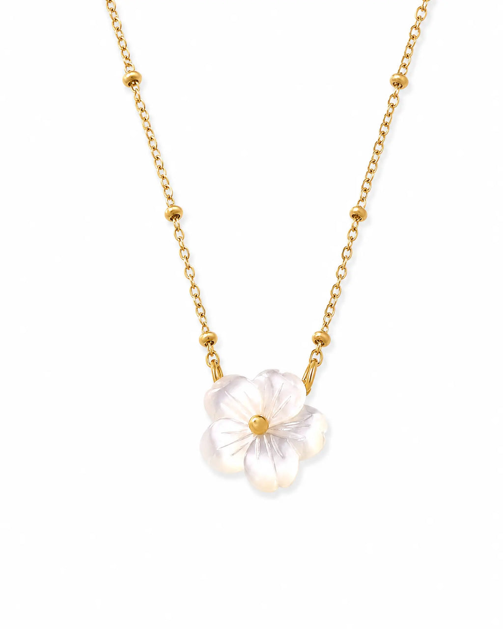 White Sea Shell Flower Clip Bead Necklace
