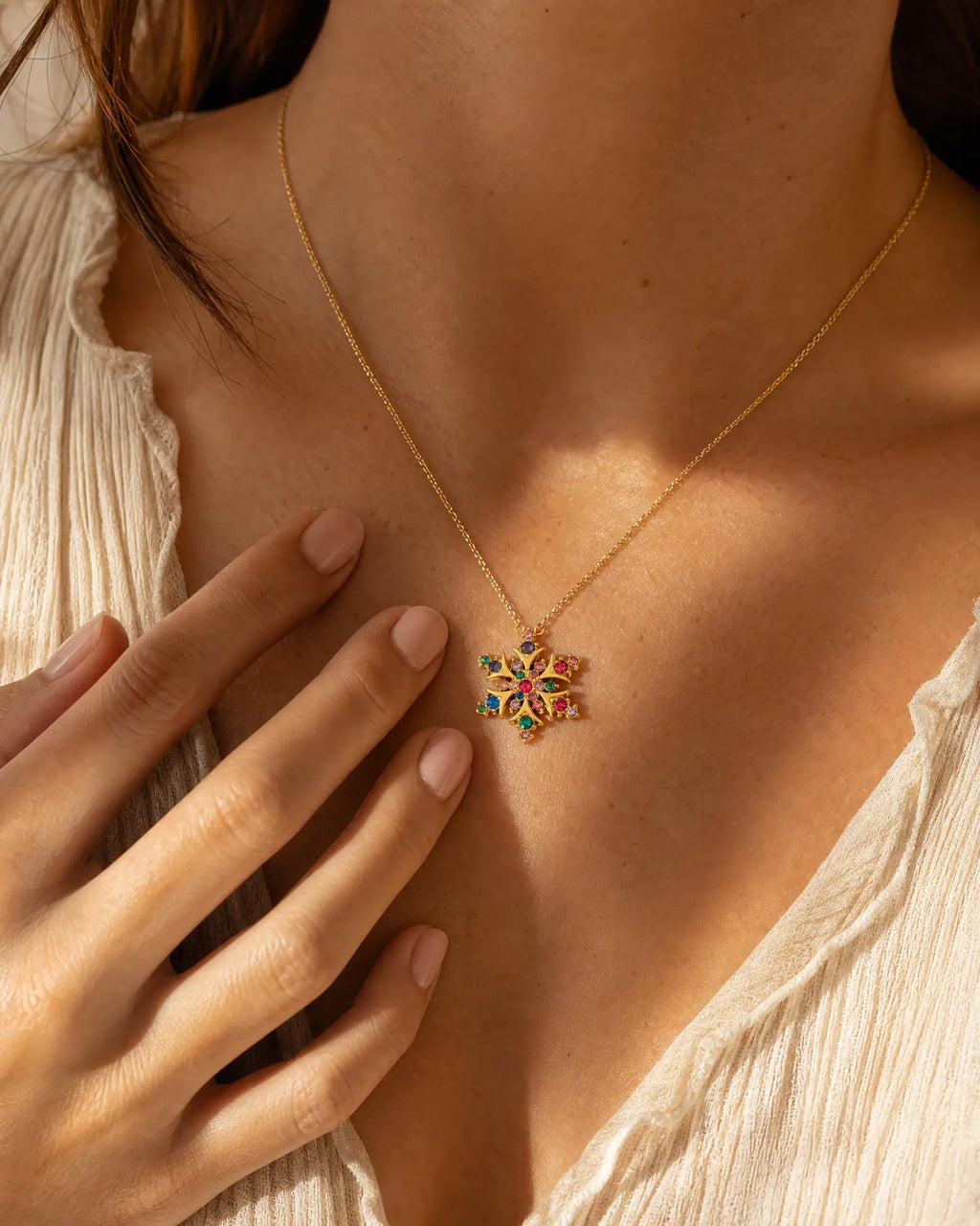 Multi-Color CZ Snowflake Pendant Necklace
