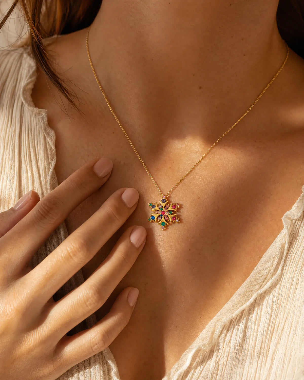 Multi-Color CZ Snowflake Pendant Necklace