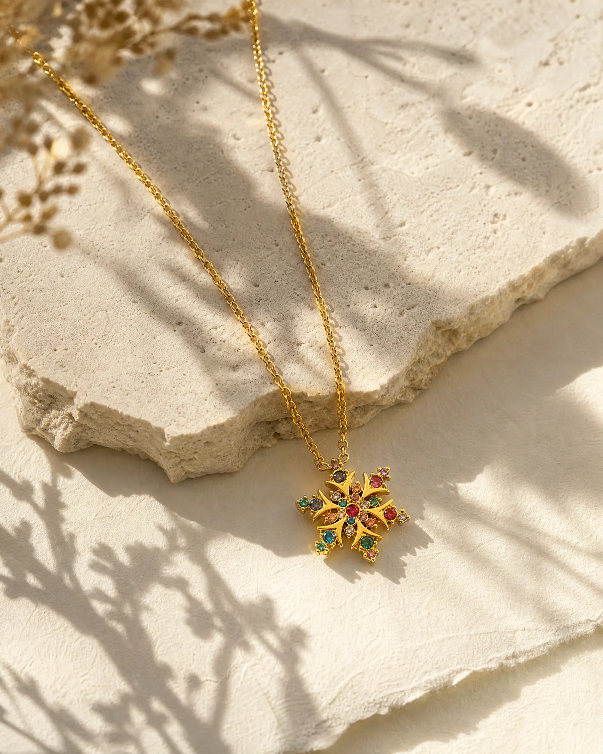 Multi-Color CZ Snowflake Pendant Necklace