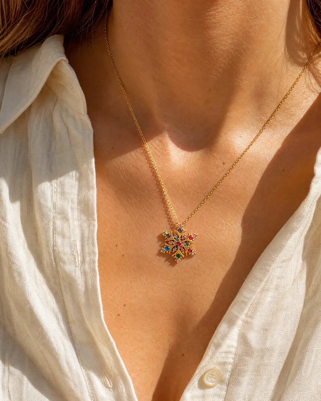 Multi-Color CZ Snowflake Pendant Necklace
