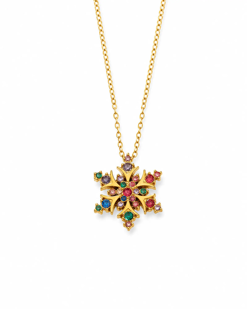 Multi-Color CZ Snowflake Pendant Necklace