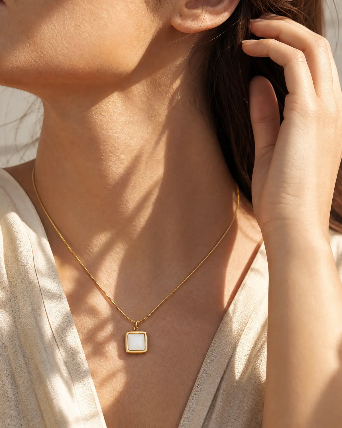 Square White Seashell Pendant Necklace