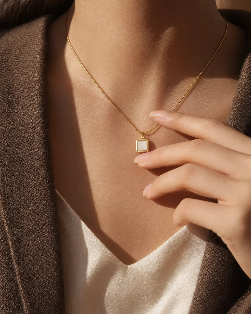 Square White Seashell Pendant Necklace
