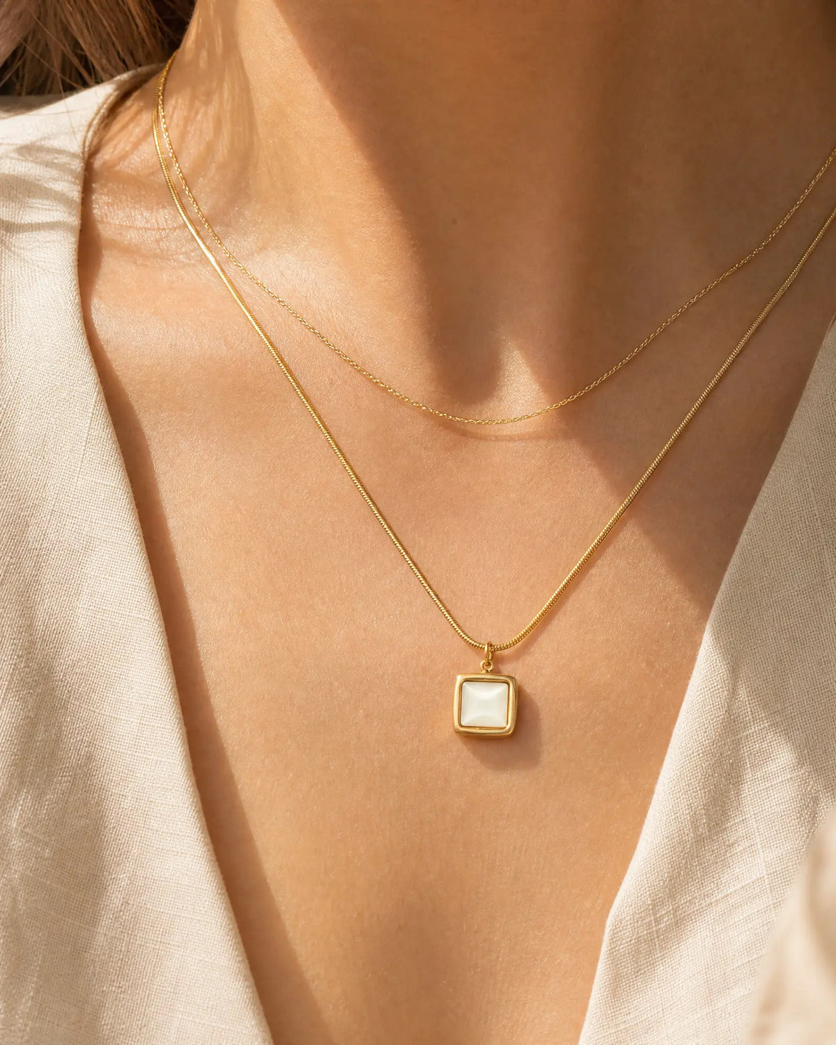 Square White Seashell Pendant Necklace