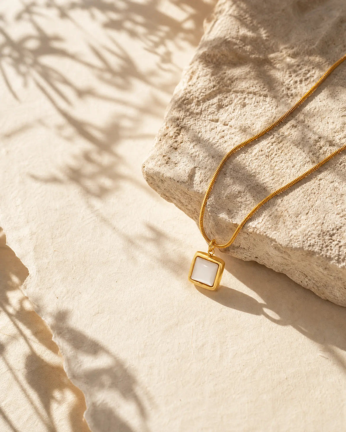 Square White Seashell Pendant Necklace