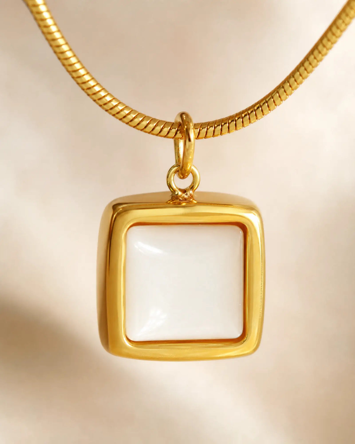 Square White Seashell Pendant Necklace