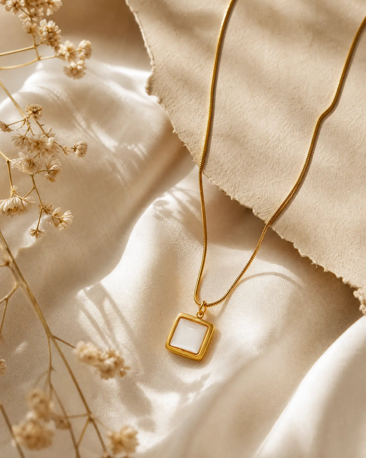Square White Seashell Pendant Necklace