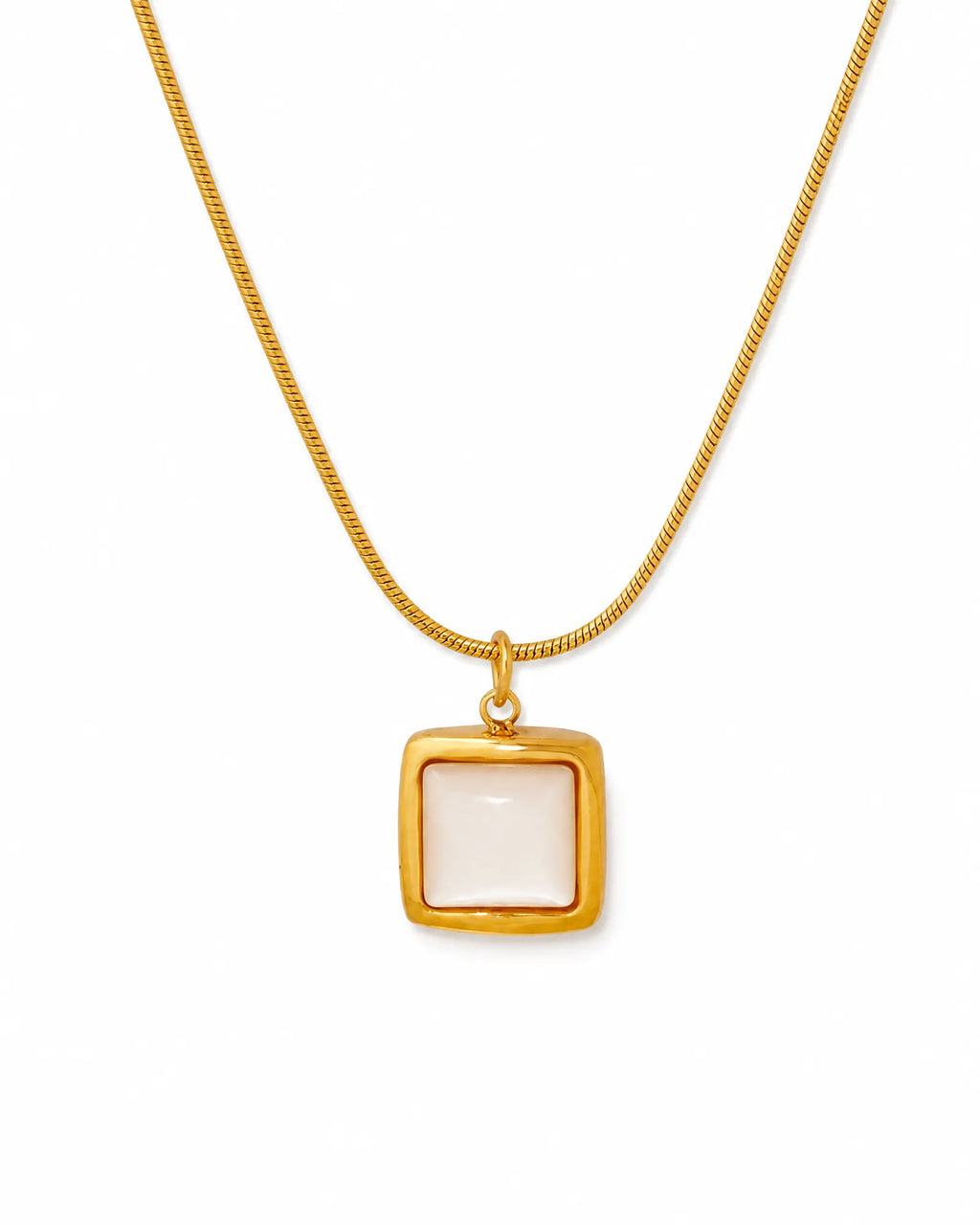 Square White Seashell Pendant Necklace